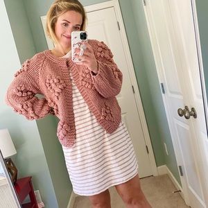Tan and cream striped t shirt dress